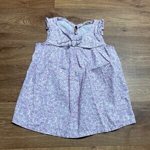 Lands End Girls Purple Floral Micro Print Sleeveless Top Bow Ruffle Size 6
